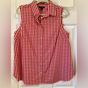 Lands End NWT red and white gingham/checked cotton sleeveless blouse.  Size 14.